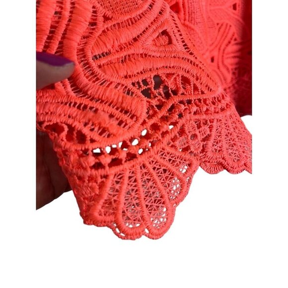 Gianni Bini Top S Orange Floral Lace Neon Coquette Feminine Coastal Preppy 80s - Picture 3 of 10